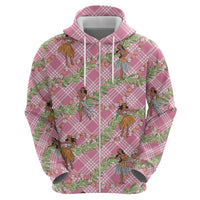 Lokelani Pink Palaka Hula Girls Seamless Hawaii Aloha Zip Hoodie - Polynesian Pride
