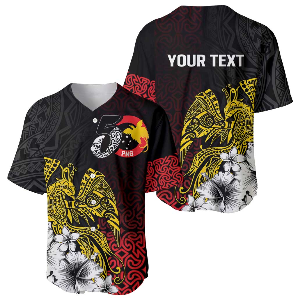 Personalized Papua New Guinea 50th Independence Anniversary Baseball Jersey Oro Tapa Mix Plumeria