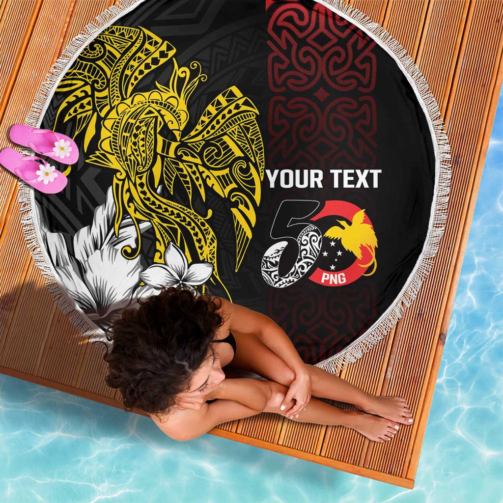 Personalized Papua New Guinea 50th Independence Anniversary Beach Blanket Oro Tapa Mix Plumeria