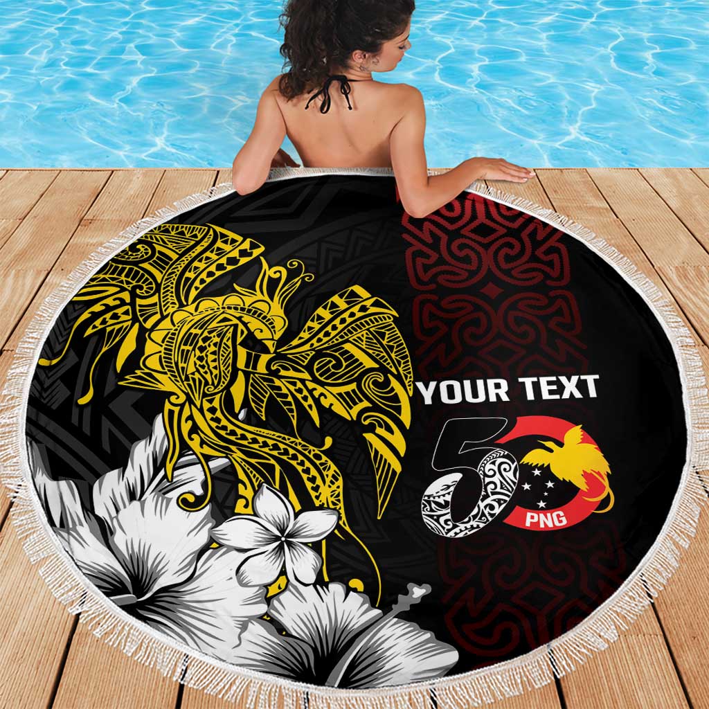Personalized Papua New Guinea 50th Independence Anniversary Beach Blanket Oro Tapa Mix Plumeria