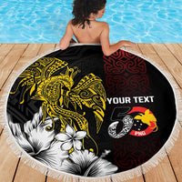 Personalized Papua New Guinea 50th Independence Anniversary Beach Blanket Oro Tapa Mix Plumeria