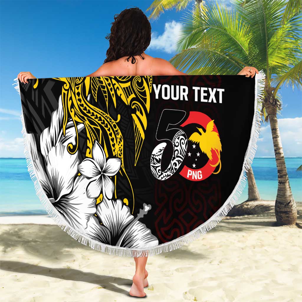 Personalized Papua New Guinea 50th Independence Anniversary Beach Blanket Oro Tapa Mix Plumeria