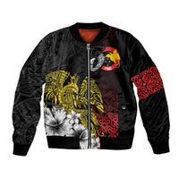 Personalized Papua New Guinea 50th Independence Anniversary Bomber Jacket Oro Tapa Mix Plumeria