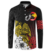 Personalized Papua New Guinea 50th Independence Anniversary Button Sweatshirt Oro Tapa Mix Plumeria