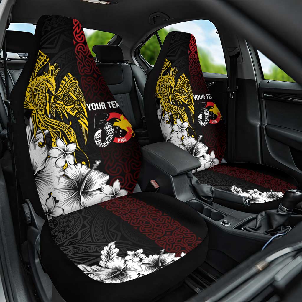 Personalized Papua New Guinea 50th Independence Anniversary Car Seat Cover Oro Tapa Mix Plumeria