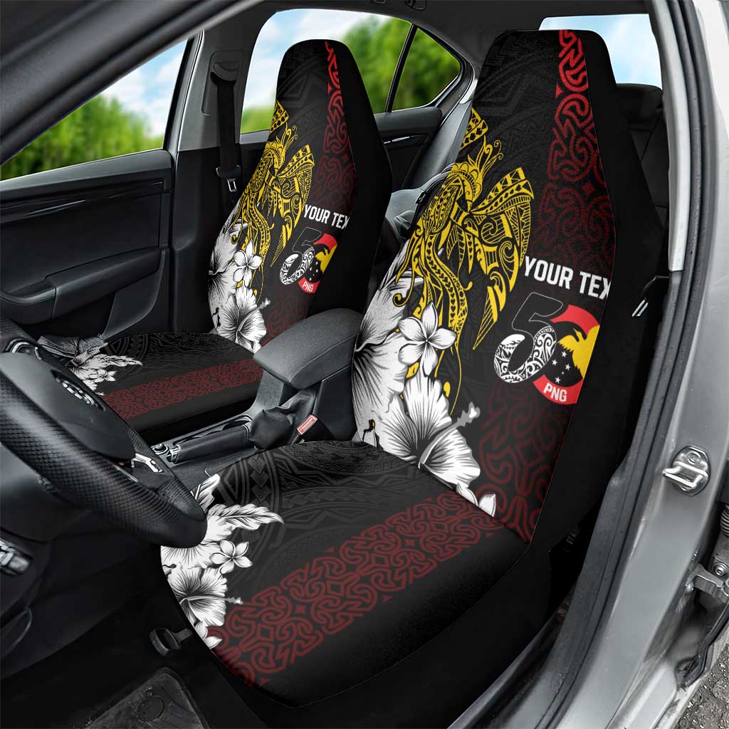 Personalized Papua New Guinea 50th Independence Anniversary Car Seat Cover Oro Tapa Mix Plumeria