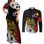 Personalized Papua New Guinea 50th Independence Anniversary Couples Matching Off Shoulder Maxi Dress and Long Sleeve Button Shirt Oro Tapa Mix Plumeria