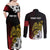 Personalized Papua New Guinea 50th Independence Anniversary Couples Matching Off Shoulder Maxi Dress and Long Sleeve Button Shirt Oro Tapa Mix Plumeria