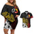 Personalized Papua New Guinea 50th Independence Anniversary Couples Matching Off Shoulder Short Dress and Hawaiian Shirt Oro Tapa Mix Plumeria
