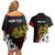 Personalized Papua New Guinea 50th Independence Anniversary Couples Matching Off Shoulder Short Dress and Hawaiian Shirt Oro Tapa Mix Plumeria