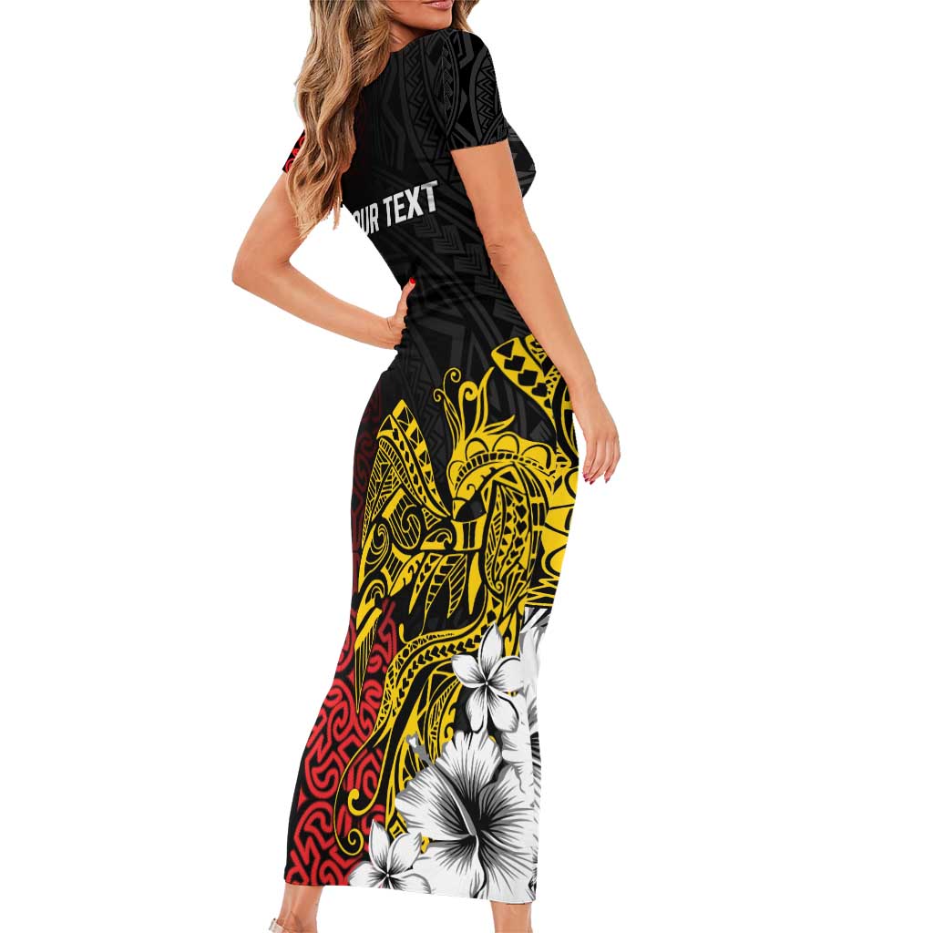 Personalized Papua New Guinea 50th Independence Anniversary Family Matching Short Sleeve Bodycon Dress and Hawaiian Shirt Oro Tapa Mix Plumeria