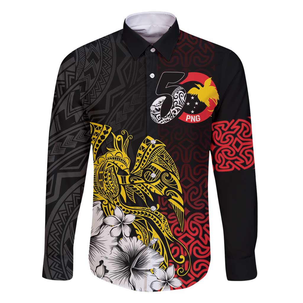 Personalized Papua New Guinea 50th Independence Anniversary Family Matching Tank Maxi Dress and Hawaiian Shirt Oro Tapa Mix Plumeria