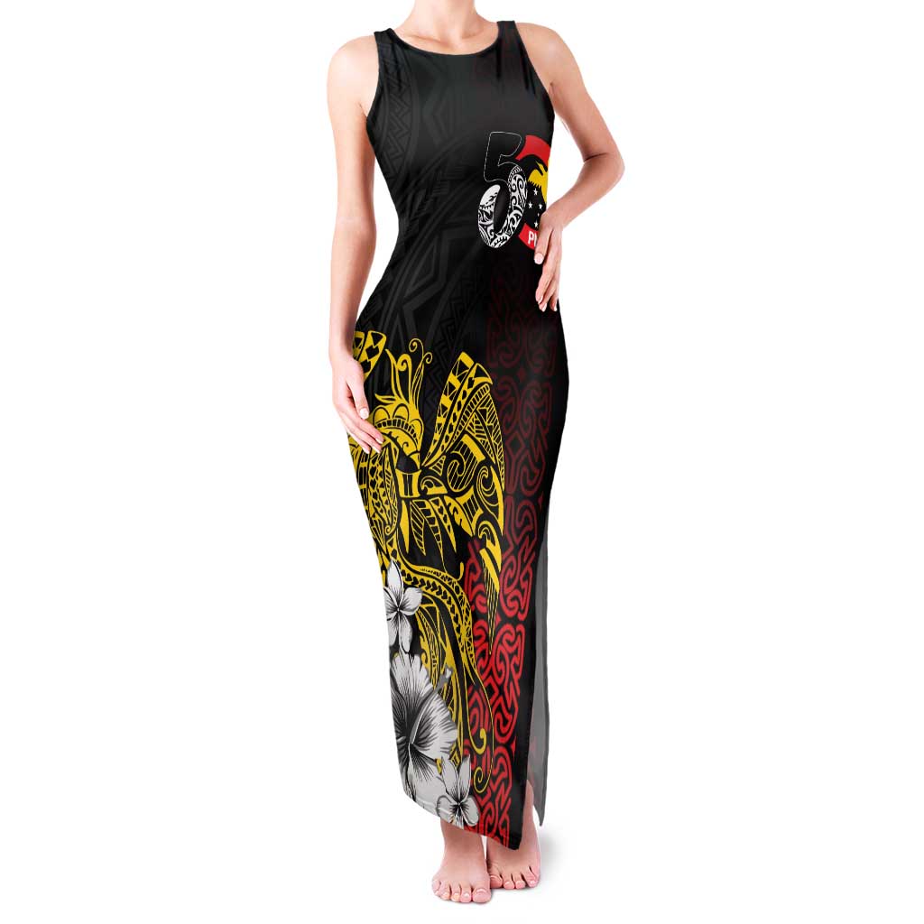Personalized Papua New Guinea 50th Independence Anniversary Family Matching Tank Maxi Dress and Hawaiian Shirt Oro Tapa Mix Plumeria