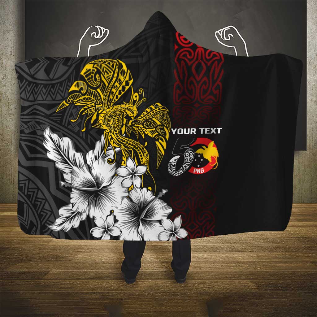 Personalized Papua New Guinea 50th Independence Anniversary Hooded Blanket Oro Tapa Mix Plumeria