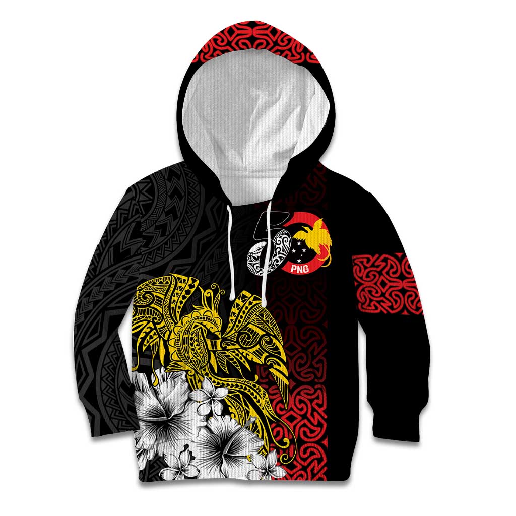 Personalized Papua New Guinea 50th Independence Anniversary Kid Hoodie Oro Tapa Mix Plumeria