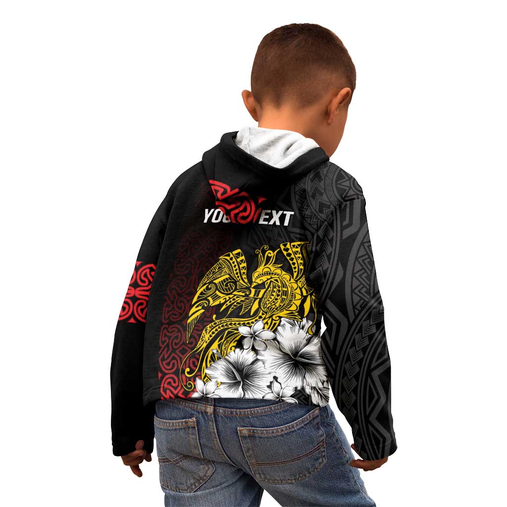 Personalized Papua New Guinea 50th Independence Anniversary Kid Hoodie Oro Tapa Mix Plumeria
