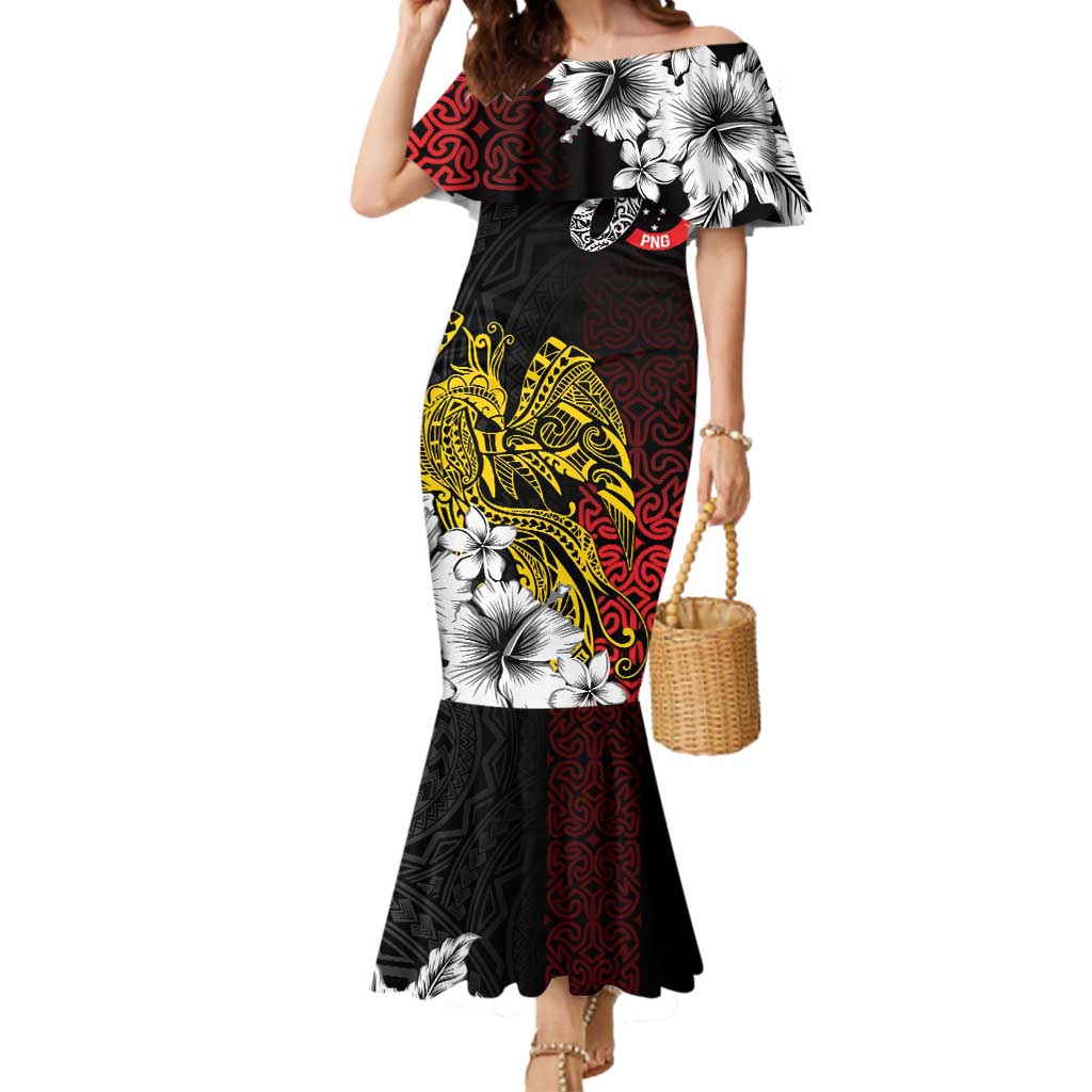 Personalized Papua New Guinea 50th Independence Anniversary Mermaid Dress Oro Tapa Mix Plumeria