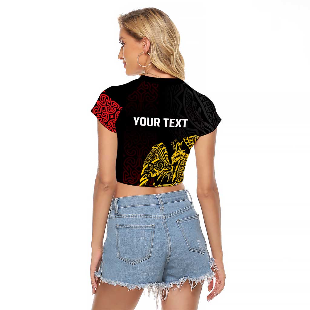 Personalized Papua New Guinea 50th Independence Anniversary Raglan Cropped T Shirt Oro Tapa Mix Plumeria