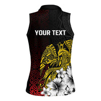 Personalized Papua New Guinea 50th Independence Anniversary Women Sleeveless Polo Shirt Oro Tapa Mix Plumeria