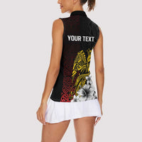 Personalized Papua New Guinea 50th Independence Anniversary Women Sleeveless Polo Shirt Oro Tapa Mix Plumeria