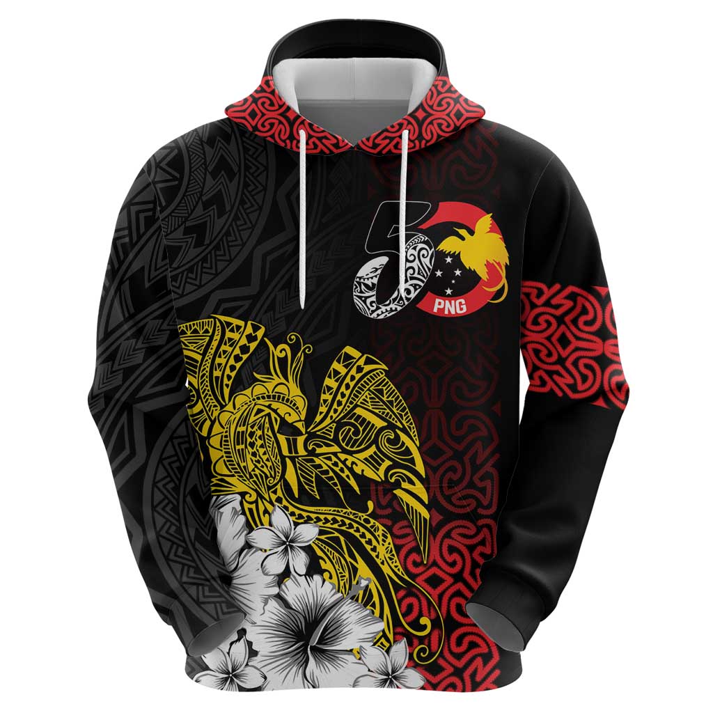 Personalized Papua New Guinea 50th Independence Anniversary Zip Hoodie Oro Tapa Mix Plumeria