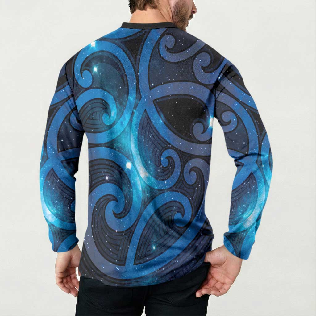 New Zealand Maori Matariki Button Sweatshirt Galaxy Kowhaiwhai