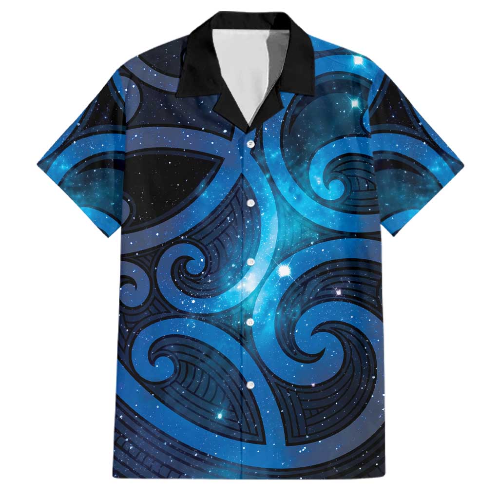 New Zealand Maori Matariki Family Matching Off Shoulder Maxi Dress and Hawaiian Shirt Galaxy Kowhaiwhai LT7 Dad's Shirt - Short Sleeve Galaxy - Polynesian Pride
