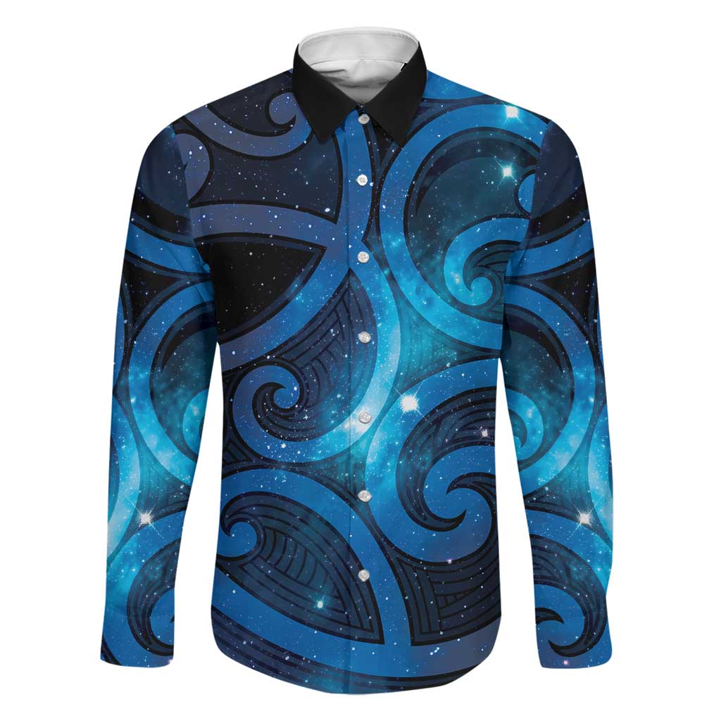 New Zealand Maori Matariki Family Matching Summer Maxi Dress and Hawaiian Shirt Galaxy Kowhaiwhai LT7 Dad's Shirt - Long Sleeve Galaxy - Polynesian Pride