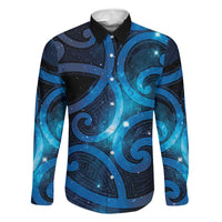New Zealand Maori Matariki Family Matching Summer Maxi Dress and Hawaiian Shirt Galaxy Kowhaiwhai LT7 Dad's Shirt - Long Sleeve Galaxy - Polynesian Pride