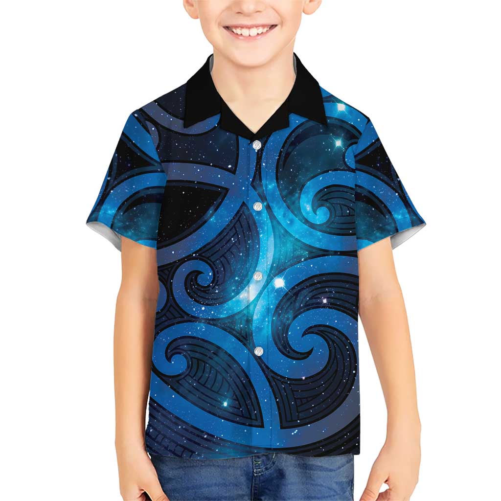 New Zealand Maori Matariki Kid Hawaiian Shirt Galaxy Kowhaiwhai