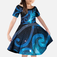 New Zealand Maori Matariki Kid Short Sleeve Dress Galaxy Kowhaiwhai LT7 KID Galaxy - Polynesian Pride