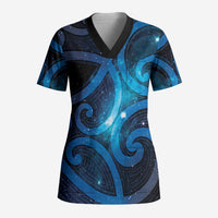 New Zealand Maori Matariki Scrub Top Galaxy Kowhaiwhai LT7 Adult Galaxy - Polynesian Pride
