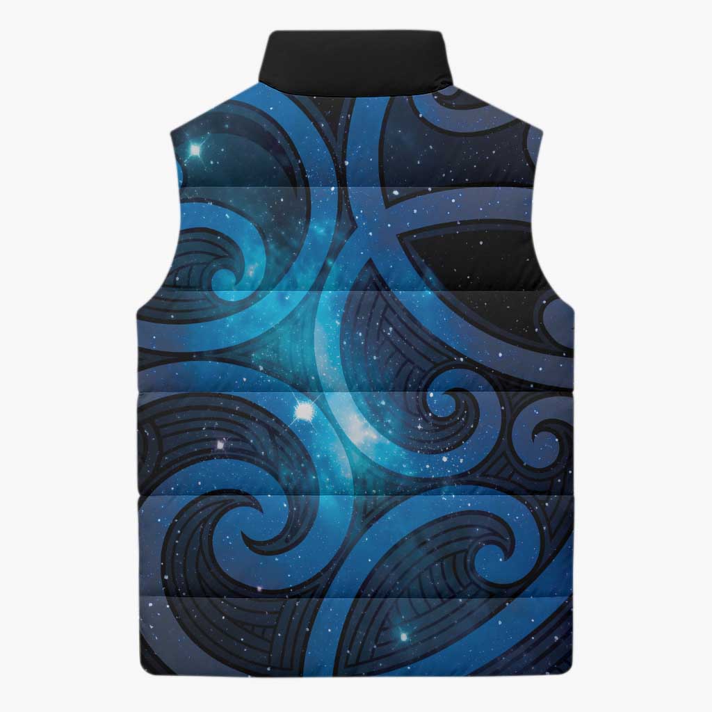 New Zealand Maori Matariki Sleeveless Puffer Jacket Galaxy Kowhaiwhai