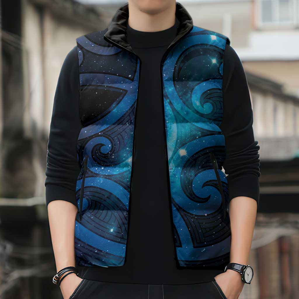 New Zealand Maori Matariki Sleeveless Puffer Jacket Galaxy Kowhaiwhai