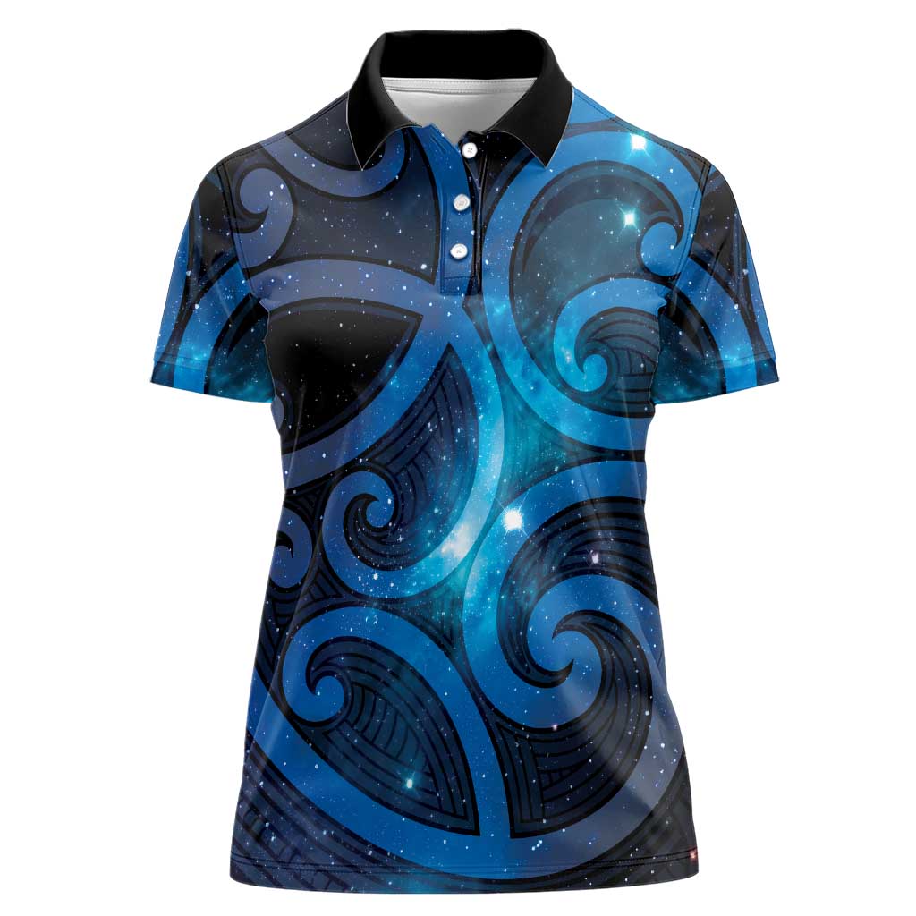 New Zealand Maori Matariki Women Polo Shirt Galaxy Kowhaiwhai