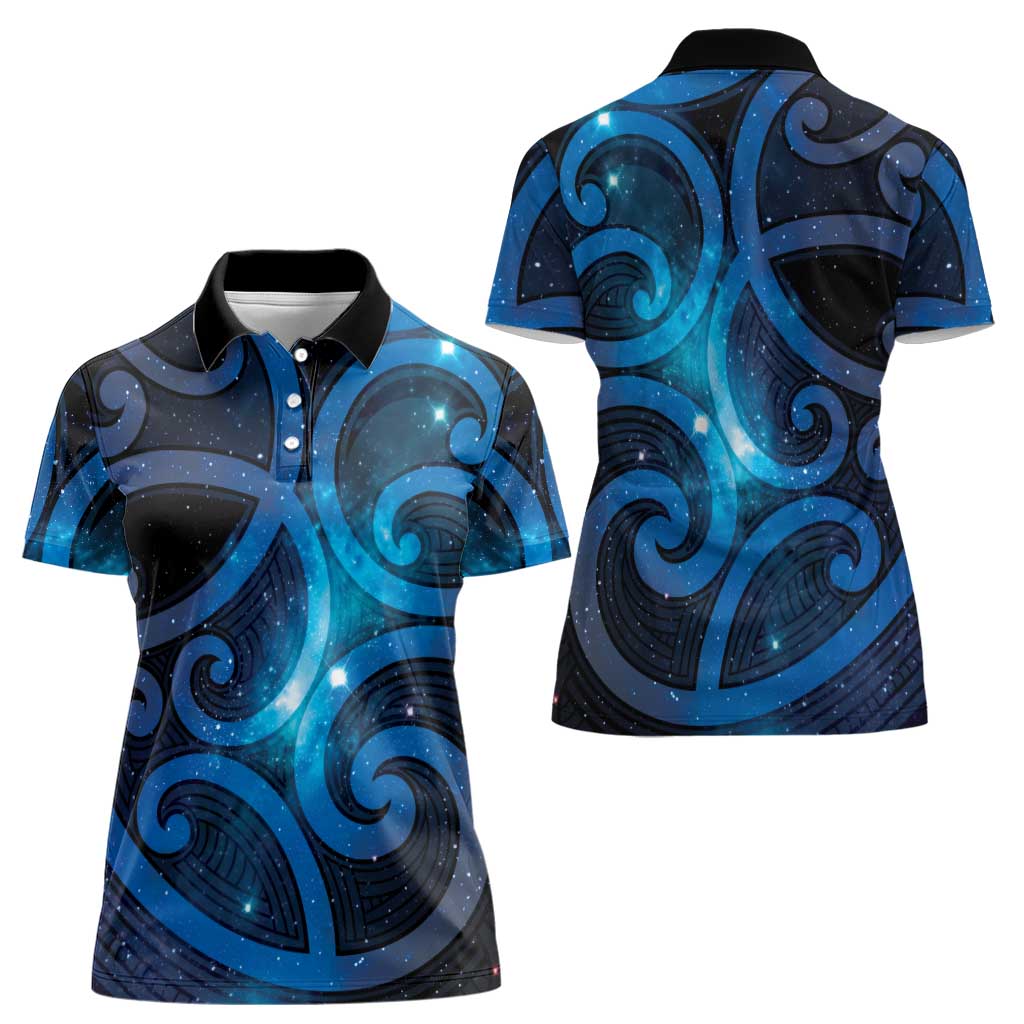 New Zealand Maori Matariki Women Polo Shirt Galaxy Kowhaiwhai
