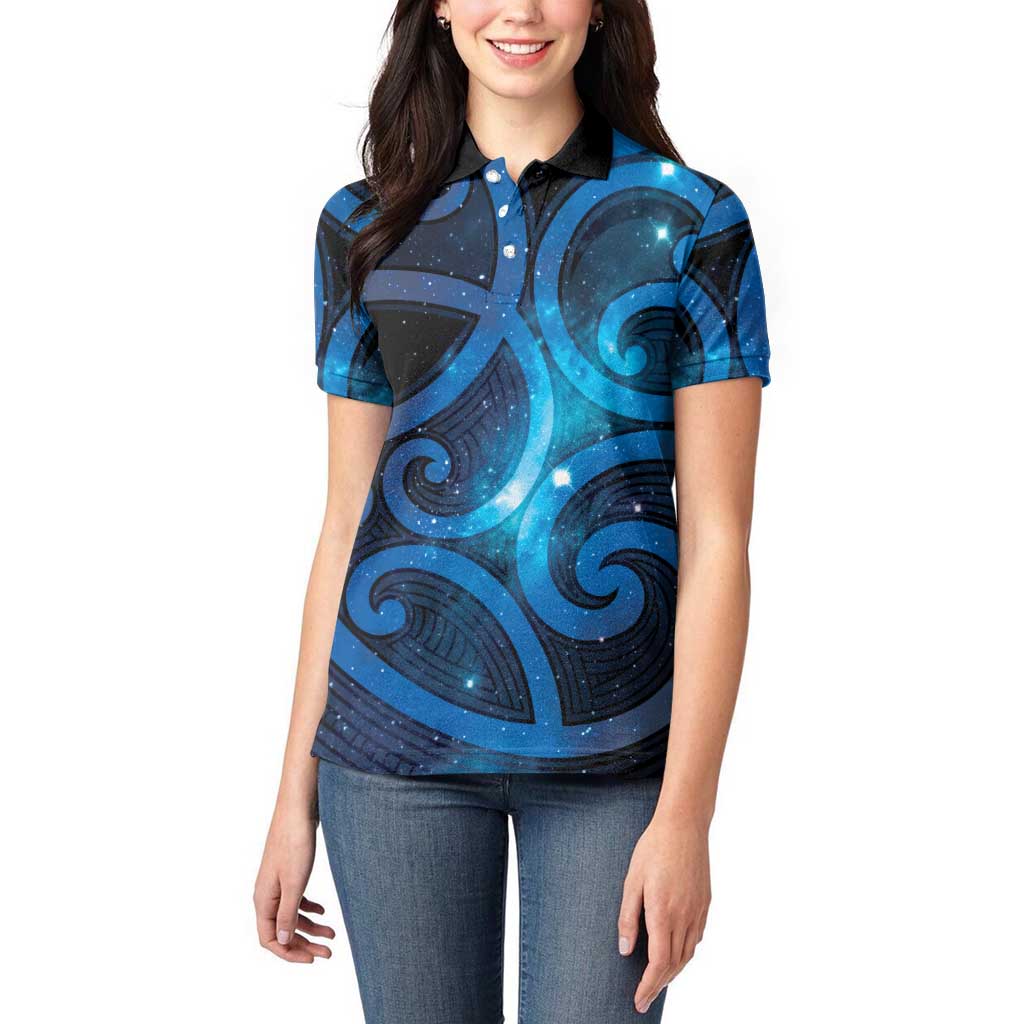 New Zealand Maori Matariki Women Polo Shirt Galaxy Kowhaiwhai