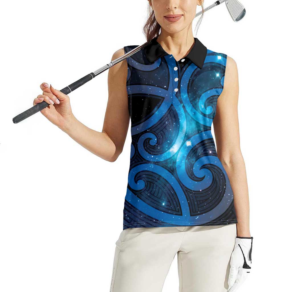 New Zealand Maori Matariki Women Sleeveless Polo Shirt Galaxy Kowhaiwhai