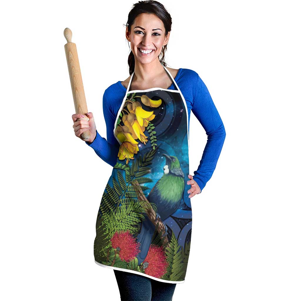Tui Bird New Zealand Starry Sky Apron Maori Koru