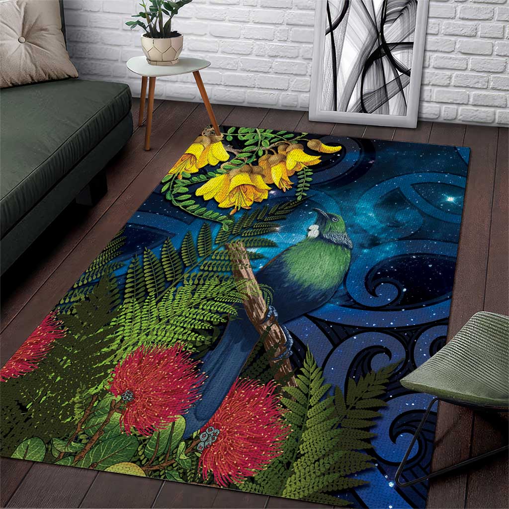 Tui Bird New Zealand Starry Sky Area Rug Maori Koru
