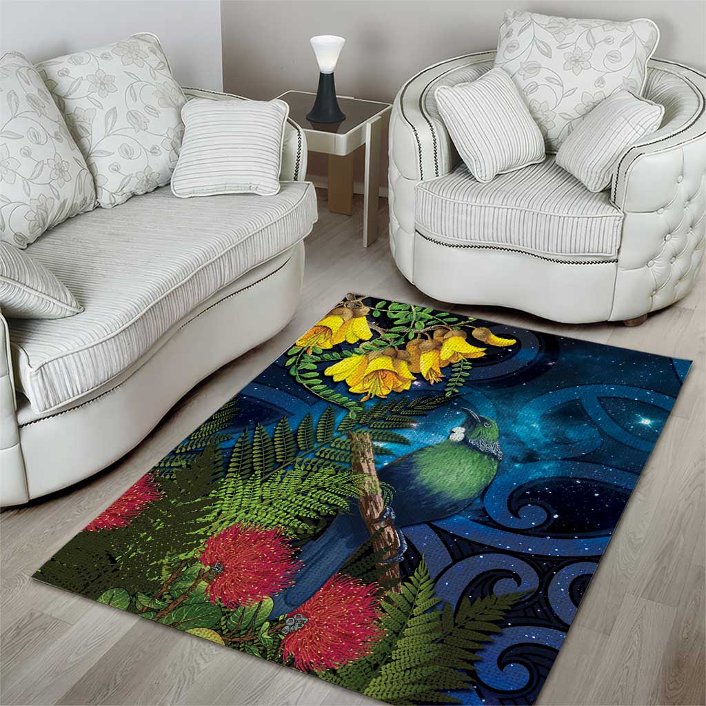 Tui Bird New Zealand Starry Sky Area Rug Maori Koru