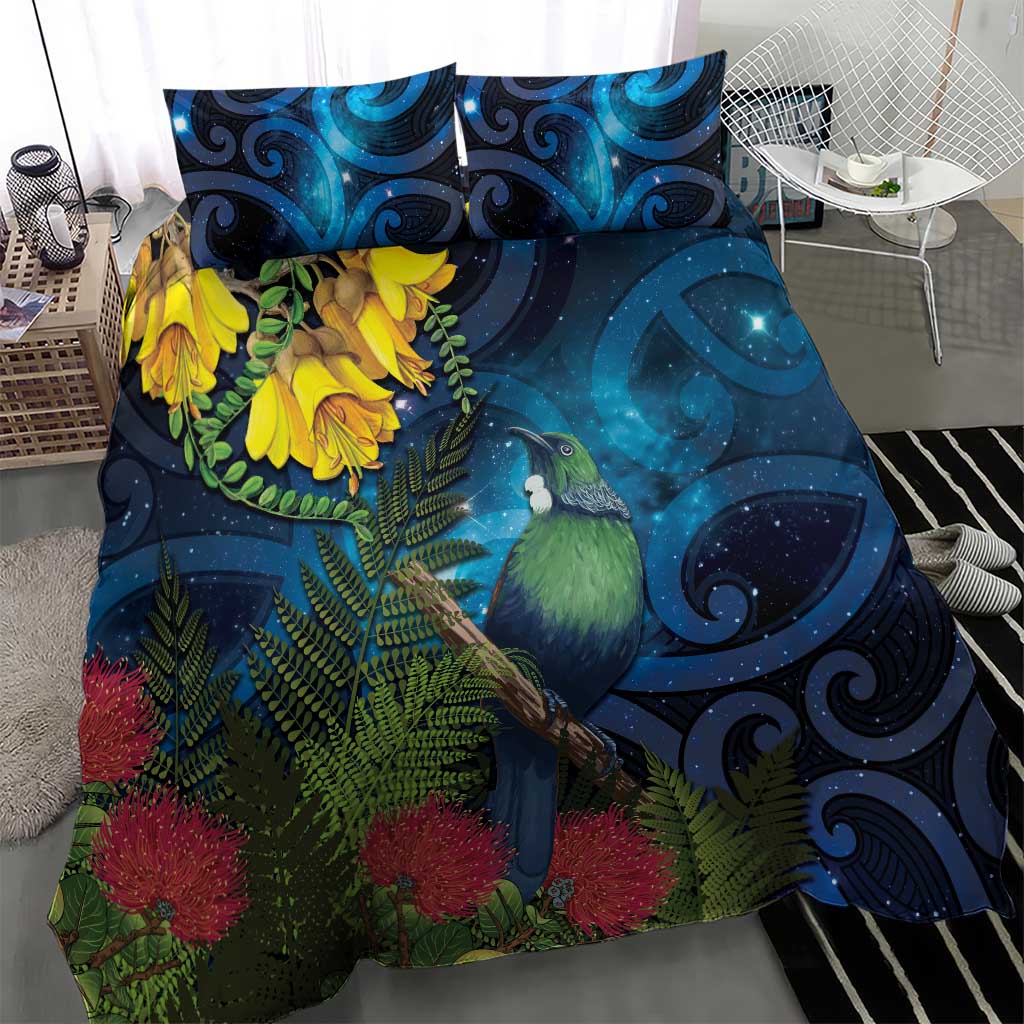 Tui Bird New Zealand Starry Sky Bedding Set Maori Koru