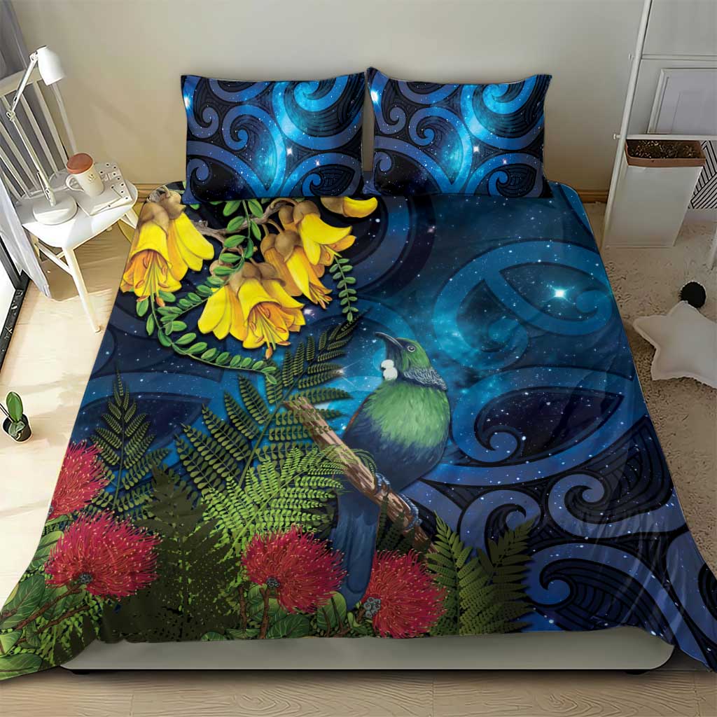 Tui Bird New Zealand Starry Sky Bedding Set Maori Koru