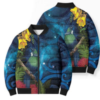 Tui Bird New Zealand Starry Sky Bomber Puffer Jacket Maori Koru