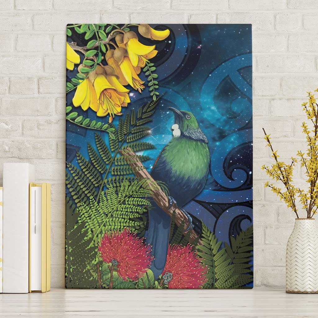 Tui Bird New Zealand Starry Sky Canvas Wall Art Maori Koru