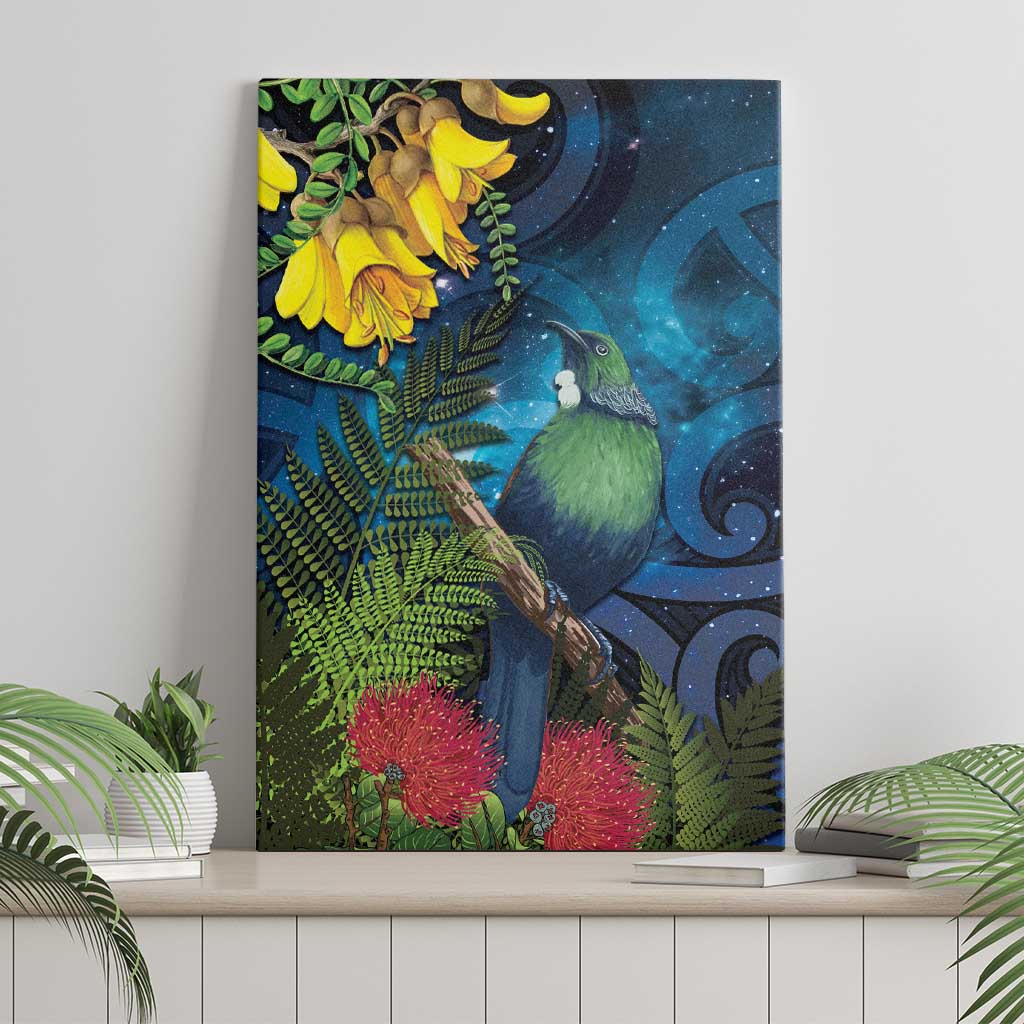 Tui Bird New Zealand Starry Sky Canvas Wall Art Maori Koru