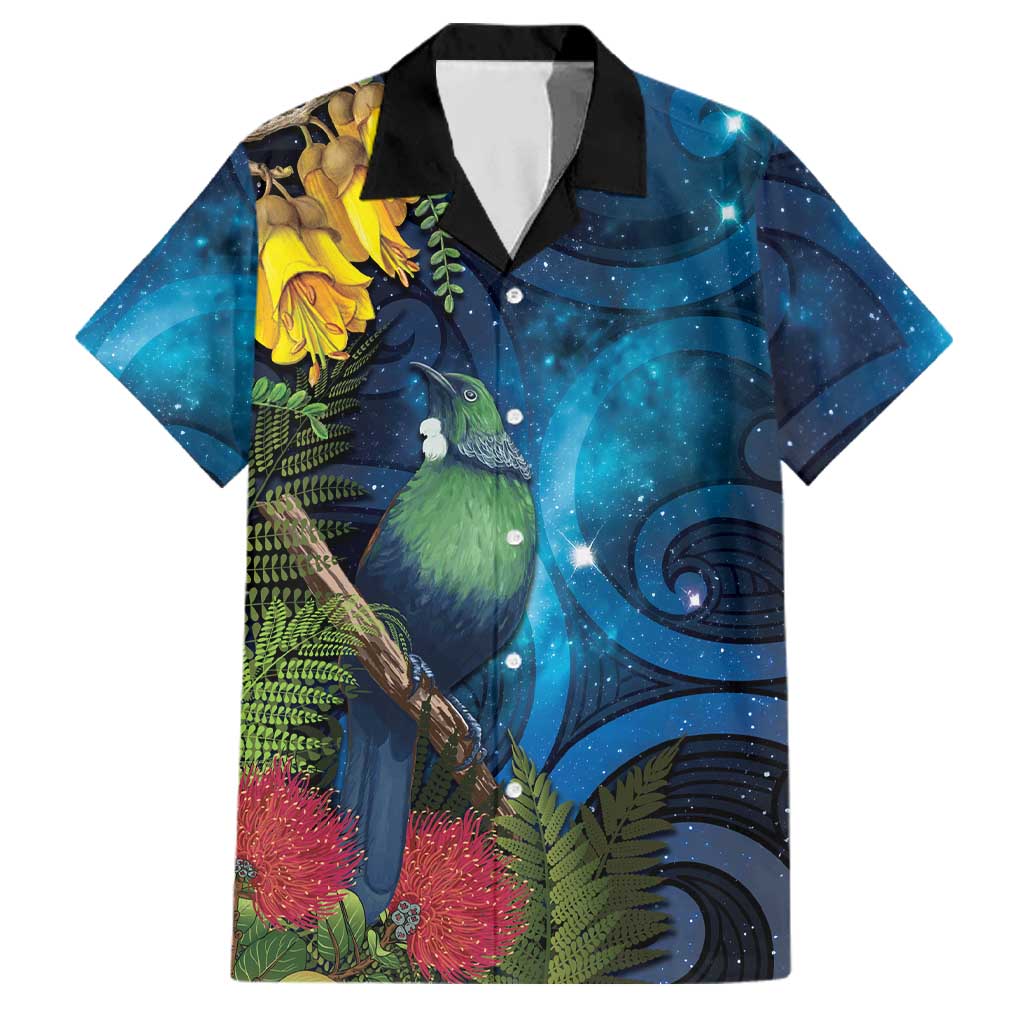 Tui Bird New Zealand Starry Sky Family Matching Long Sleeve Bodycon Dress and Hawaiian Shirt Maori Koru LT7 Dad's Shirt - Short Sleeve Galaxy - Polynesian Pride