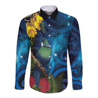 Tui Bird New Zealand Starry Sky Long Sleeve Button Shirt Maori Koru
