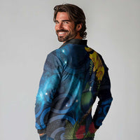 Tui Bird New Zealand Starry Sky Long Sleeve Polo Shirt Maori Koru