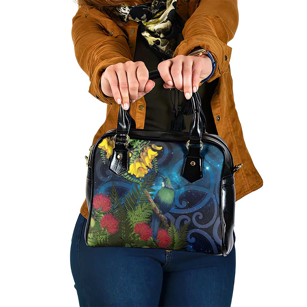 Tui Bird New Zealand Starry Sky Shoulder Handbag Maori Koru LT7 One Size Galaxy - Polynesian Pride